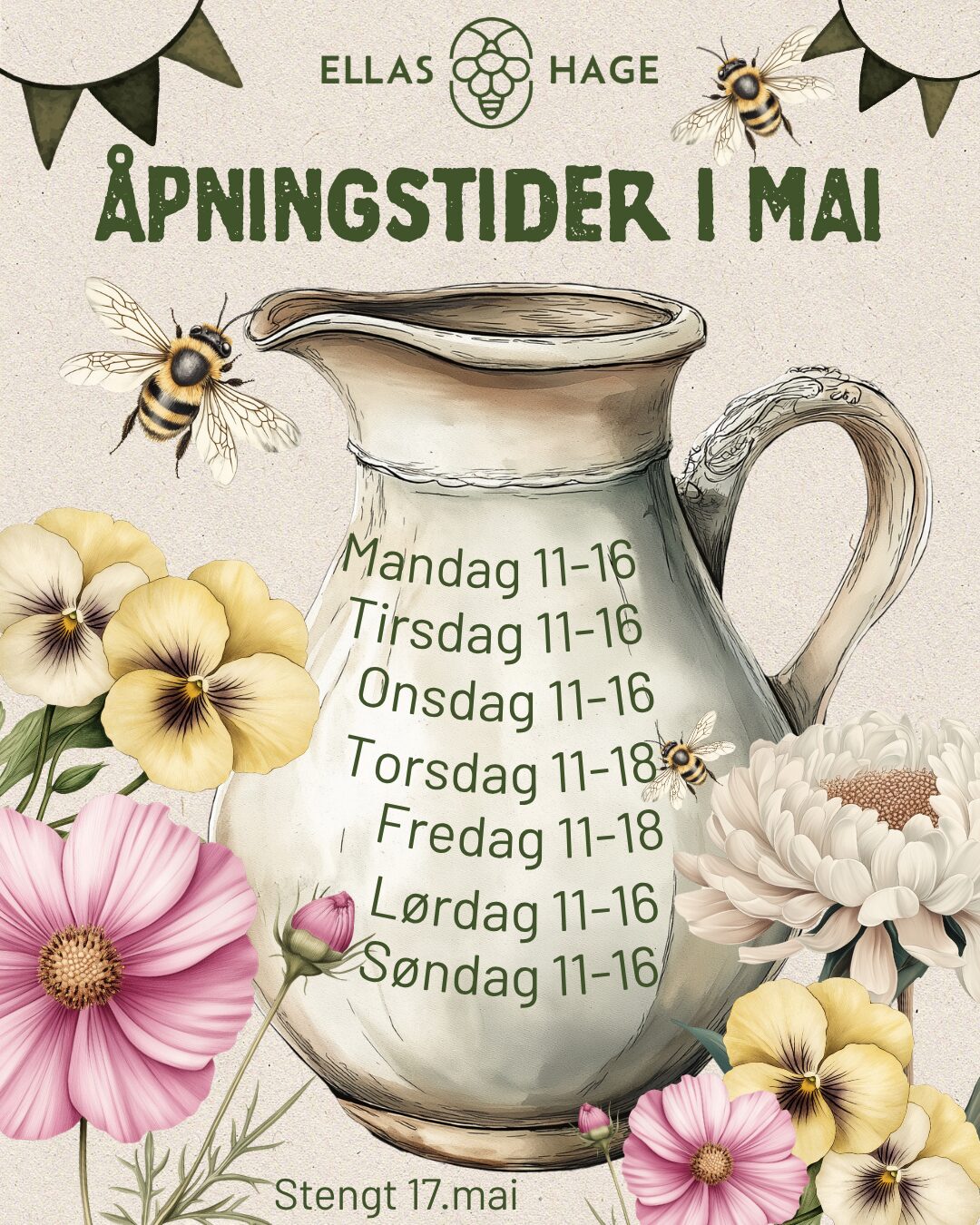 Åpningstider i mai